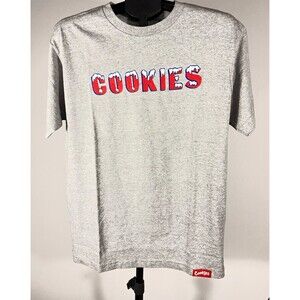 NWOT Cookies SF Mens M Gray Cotton Knit Graphic Logo Crew Neck Short Sleeve